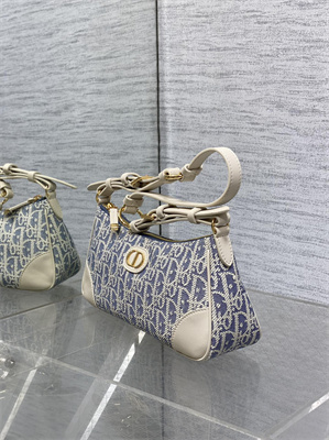 CD 30 Montaigne Wanderlust Mini Bag Blue Dior Oblique Chambray with Raffia Effect and Light Biscuit Smooth Calfskin