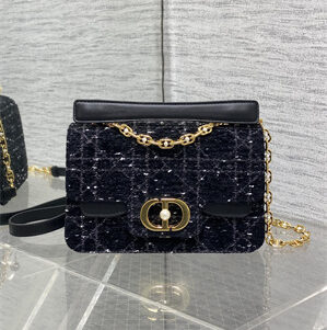 CD Small Jolie Top Handle Bag Black Tweed with White Cannage Motif