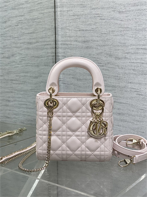 CD Mini Lady Dior Bag Cannage Lambskin Gold Tone Metal Sakura Pink