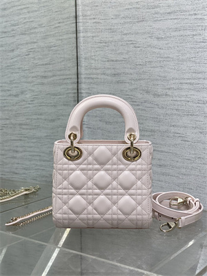 CD Mini Lady Dior Bag Cannage Lambskin Gold Tone Metal Sakura Pink