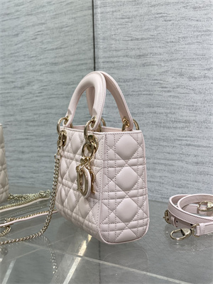 CD Mini Lady Dior Bag Cannage Lambskin Gold Tone Metal Sakura Pink