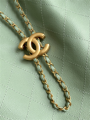 Chanel 25 Medium Handbag Grained Calfskin Gold Tone Metal Green AS5311