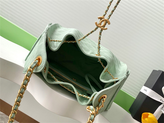 Chanel 25 Medium Handbag Grained Calfskin Gold Tone Metal Green AS5311