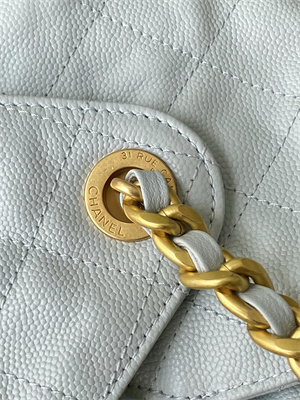 Chanel 25 Medium Handbag Grained Calfskin Gold Tone Metal Blue AS5311