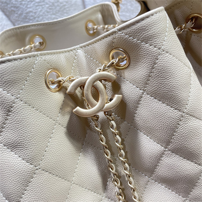 Chanel 25 Medium Handbag Grained Calfskin Gold Tone Metal Beige AS5311