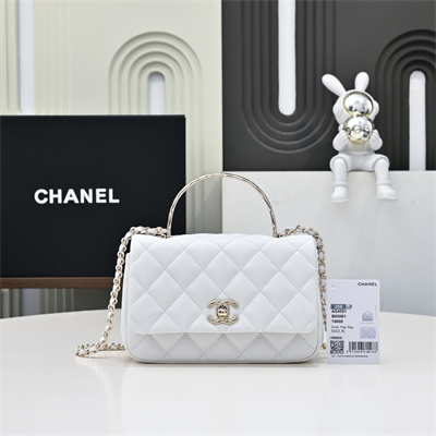 Chanel 25s Mini Top Handle Bag Gold Tone Metal White AS4591
