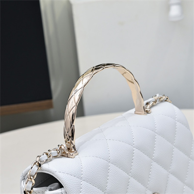 Chanel 25s Mini Top Handle Bag Gold Tone Metal White AS4591