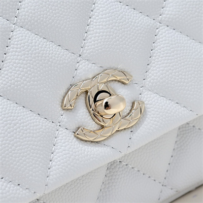 Chanel 25s Mini Top Handle Bag Gold Tone Metal White AS4591