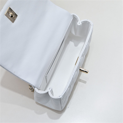 Chanel 25s Mini Top Handle Bag Gold Tone Metal White AS4591