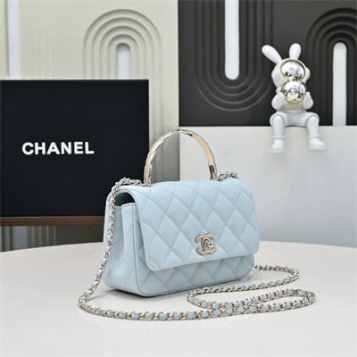 Chanel 25s Mini Top Handle Bag Gold Tone Metal Blue AS4591