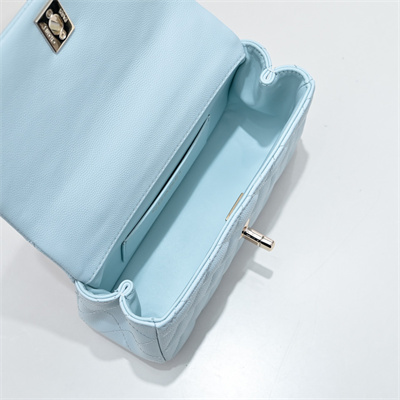 Chanel 25s Mini Top Handle Bag Gold Tone Metal Blue AS4591