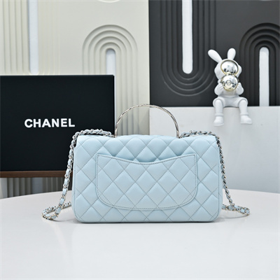 Chanel 25s Top Handle Bag Gold Tone Metal Blue AS5554