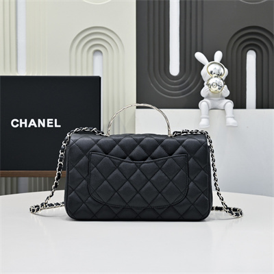 Chanel 25s Top Handle Bag Gold Tone Metal Black AS5554