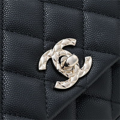 Chanel 25s Top Handle Bag Gold Tone Metal Black AS5554
