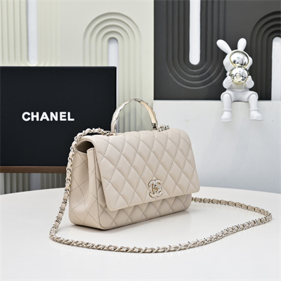 Chanel 25s Top Handle Bag Gold Tone Metal Chai AS5554