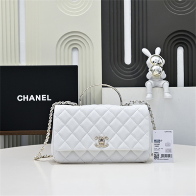 Chanel 25s Top Handle Bag Gold Tone Metal White AS5554