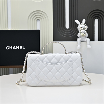 Chanel 25s Top Handle Bag Gold Tone Metal White AS5554