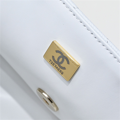 Chanel 25s Top Handle Bag Gold Tone Metal White AS5554