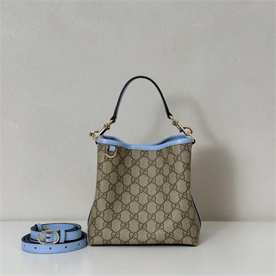 Gu.cci GG Emblem small bucket bag Monogram coated fabric Blue 815118