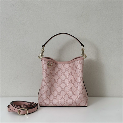 Gu.cci GG Emblem small bucket bag Monogram coated fabric Pink 815118