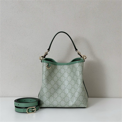 Gu.cci GG Emblem small bucket bag Monogram coated fabric Green 815118