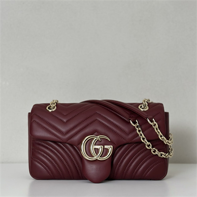 Gu.cci GG Marmont medium shoulder bag matelassé chevron lambskin leather Light gold-toned hardware Rosso Ancora red 837267