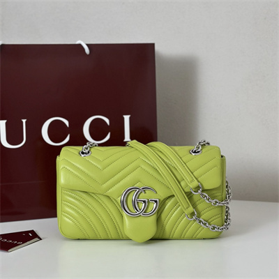 Gu.cci GG Marmont medium shoulder bag matelassé chevron lambskin leather Silver toned hardware Bright Green 837267