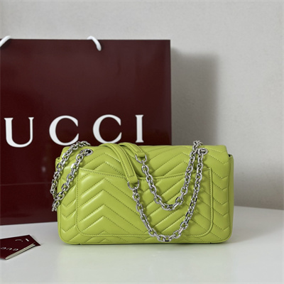Gu.cci GG Marmont medium shoulder bag matelassé chevron lambskin leather Silver toned hardware Bright Green 837267