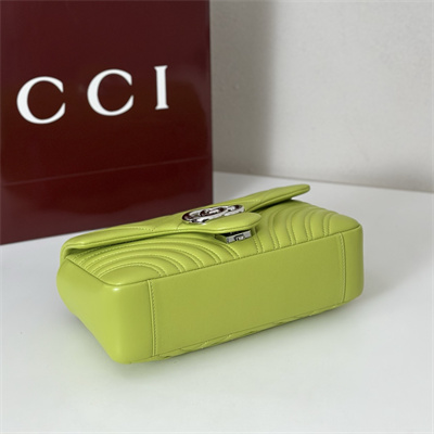 Gu.cci GG Marmont medium shoulder bag matelassé chevron lambskin leather Silver toned hardware Bright Green 837267