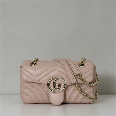 Gu.cci GG Marmont Small shoulder bag matelassé chevron lambskin leather Lt Gold toned hardware Soft Pink 837280