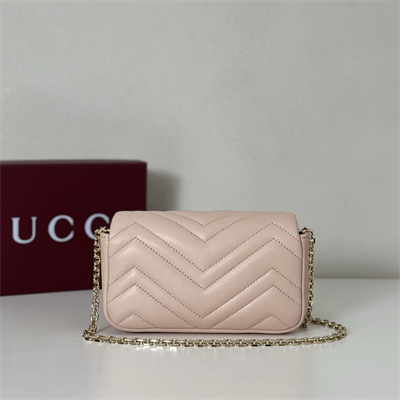 Gu.cci GG Marmont Mini shoulder bag matelassé chevron lambskin leather Lt Gold toned hardware Soft Pink 841290