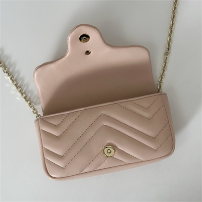 Gu.cci GG Marmont Mini shoulder bag matelassé chevron lambskin leather Lt Gold toned hardware Soft Pink 841290