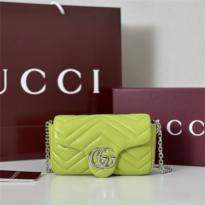 Gu.cci GG Marmont Mini shoulder bag matelassé chevron lambskin leather Silver toned hardware Bright Green 841290