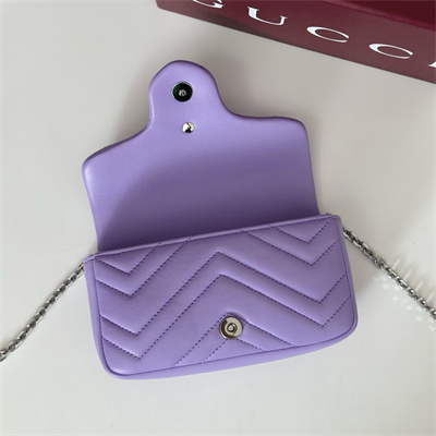Gu.cci GG Marmont Mini shoulder bag matelassé chevron lambskin leather Silver toned hardware Lilac 841290