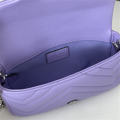 Gu.cci GG Marmont Mini shoulder bag matelassé chevron lambskin leather Silver toned hardware Lilac 841290