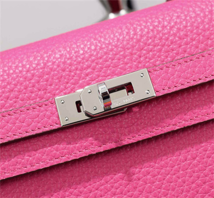 Her.mes Kelly Classic Wallet Calfskin Pink Color Silver tone Metal