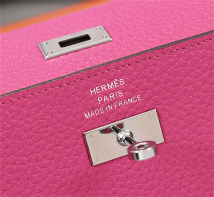 Her.mes Kelly Classic Wallet Calfskin Pink Color Silver tone Metal