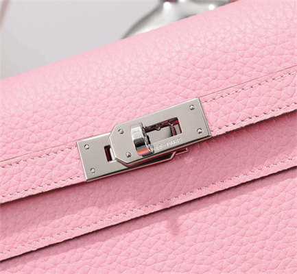 Her.mes Kelly Classic Wallet Calfskin Rose Sakura Color Silver tone Metal