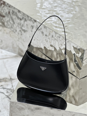 Prada Cleo Brushed Leather Shoulder Bag Black 1BC499