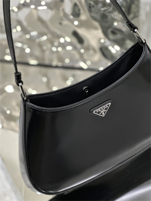Prada Cleo Brushed Leather Shoulder Bag Black 1BC499