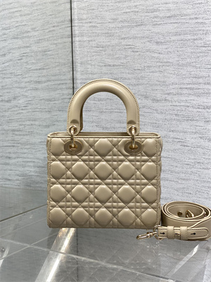 CD Small Lady Di.or My ABCDior Bag Cannage Lambskin Gold Tone Metal With Pearl Charm Beige