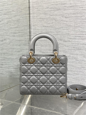 CD Small Lady Di.or My ABCDior Bag Cannage Lambskin Gold Tone Metal With Pearl Charm Grey