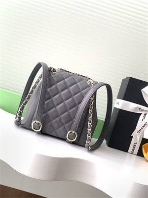 Cha.nel Duma Backpack Grained Calfskin Gold Tone Metal Grey AS3860