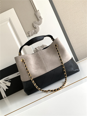 Chanel Small Shopping Bag Suede Calfskin, Shiny Lambskin & Gold-Tone Metal Grey & Black AS5634