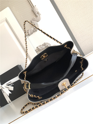 Chanel Small Shopping Bag Suede Calfskin, Shiny Lambskin & Gold-Tone Metal Grey & Black AS5634