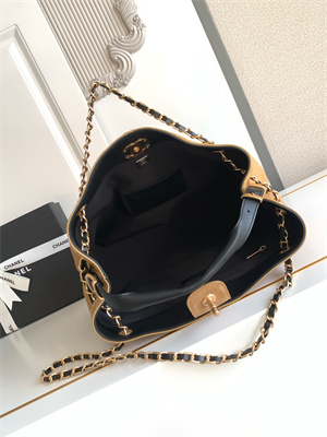 Chanel Small Shopping Bag Suede Calfskin, Shiny Lambskin & Gold-Tone Metal  Beige & Black  AS5634