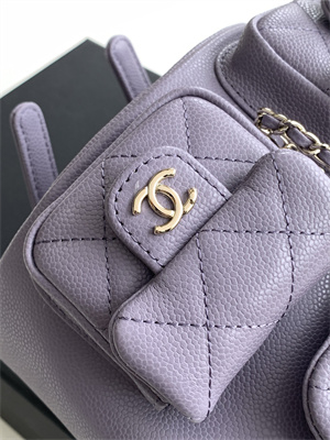 Cha.nel Duma Backpack Grained Calfskin Gold Tone Metal Lt Purple AS3860