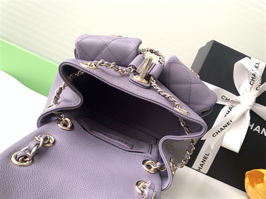 Cha.nel Duma Backpack Grained Calfskin Gold Tone Metal Lt Purple AS3860