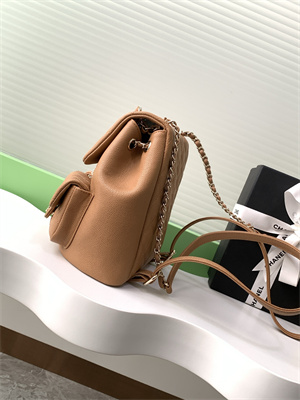 Cha.nel Duma Backpack Grained Calfskin Gold Tone Metal Brown AS3860
