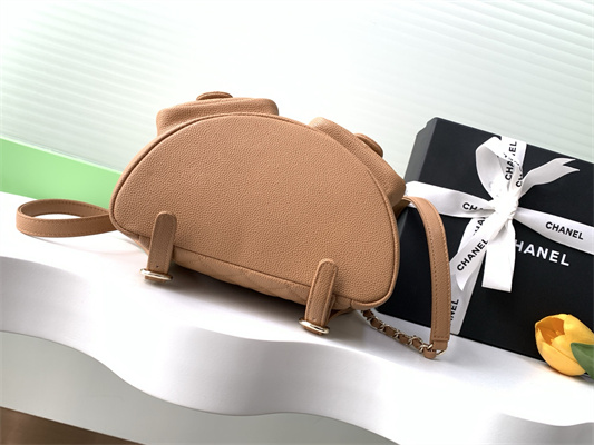 Cha.nel Duma Backpack Grained Calfskin Gold Tone Metal Brown AS3860